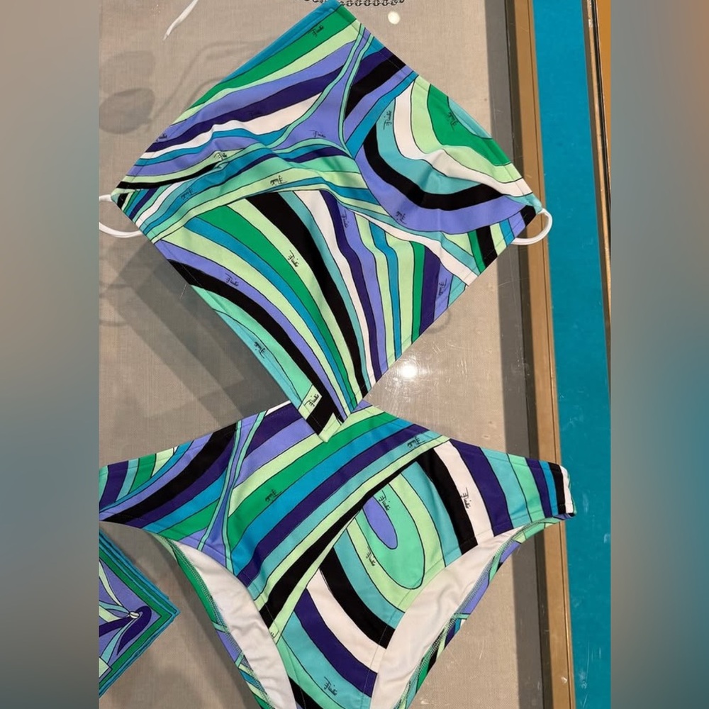 Emilio Pucci Blue and Green One Piece Swimsuit